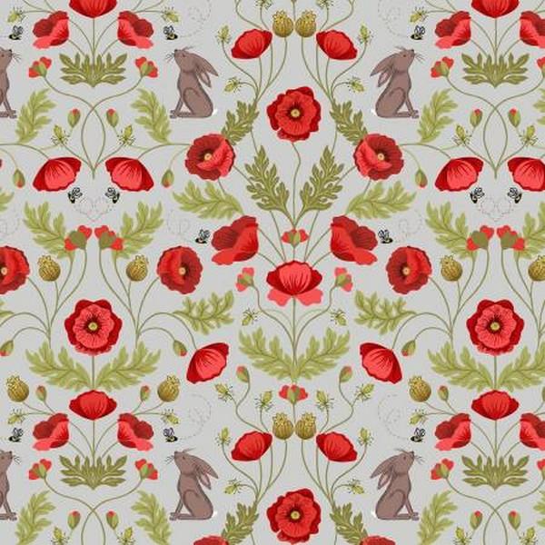 Poppies - Light Grey with Hare