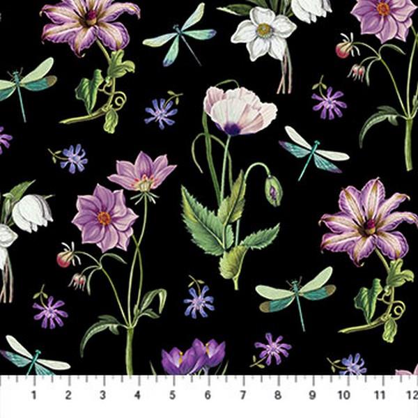 Fleurs Black by Northcott available in Canada at The Quilt Store