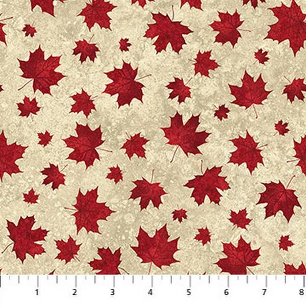 Oh Canada! 10th Anniversary Small Leaves Red on Beige by Deborah Edwards & Linda Ludovico for Northcott Studios available in Canada at The Quilt Store
