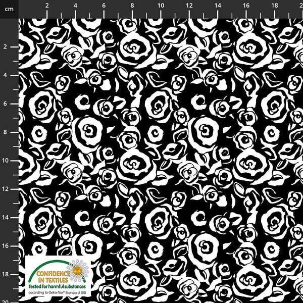 Flower Sketches Black Roses by Stof Fabrics available in Canada at The Quilt Store