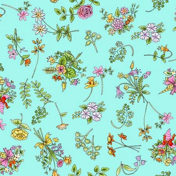From The Heart Light Turquoise Floral by Anita Jeram for Clothworks available in Canada at The Quilt Store