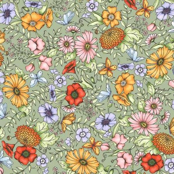 Garden Stroll Green Floral by Kris Lamers for Maywood Studios available in Canada at The Quilt Store