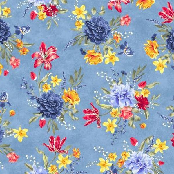 Delilah Spring Flowers Blue by Windham Fabrics available in Canada at The Quilt Store