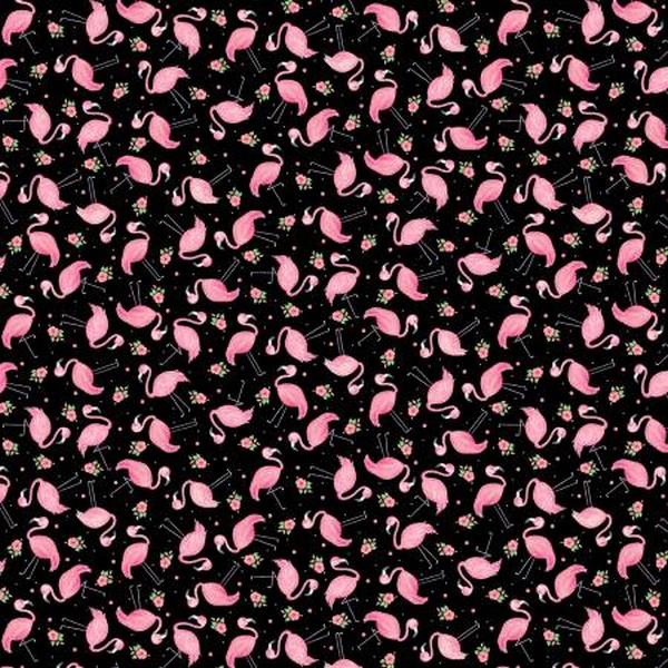Fun in the Sun Mini Flamingos Black by Kanvas Studios for Benartex available in Canada at The Quilt Store