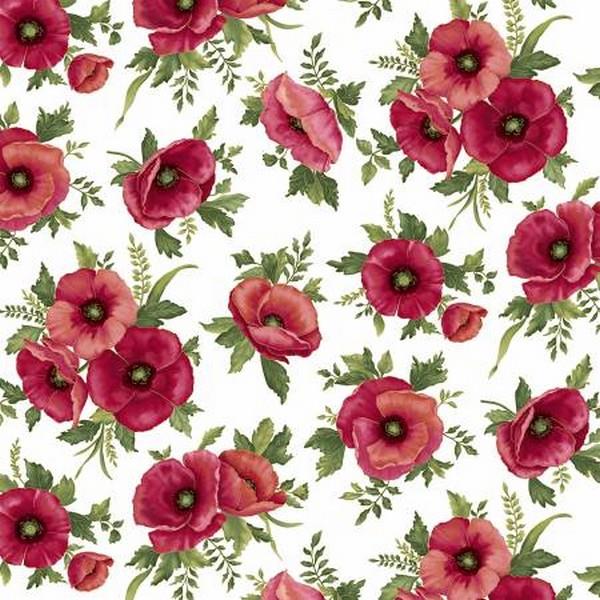 Amazing Poppies White by Ann Lauer for Benartex Fabrics available in Canada at The Quilt Store