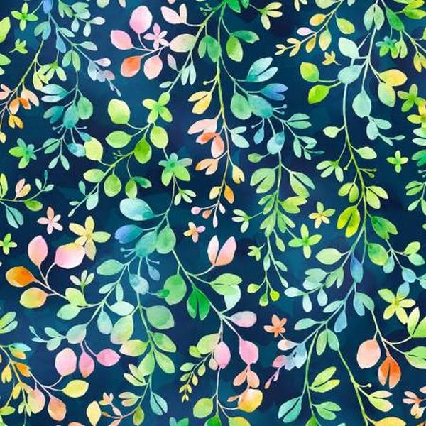 Brilliant Blossoms Navy by Hoffman International Fabrics available in Canada at The Quilt Store
