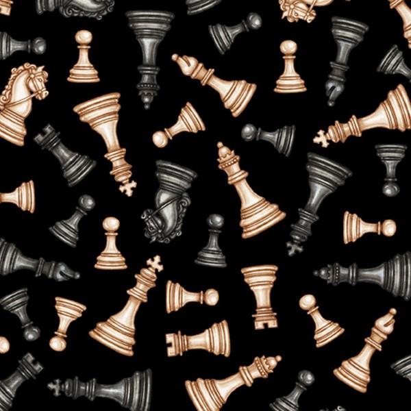 Checkmate Chess Toss Black by Dan Morris for QT Fabrics available in Canada at The Quilt Store