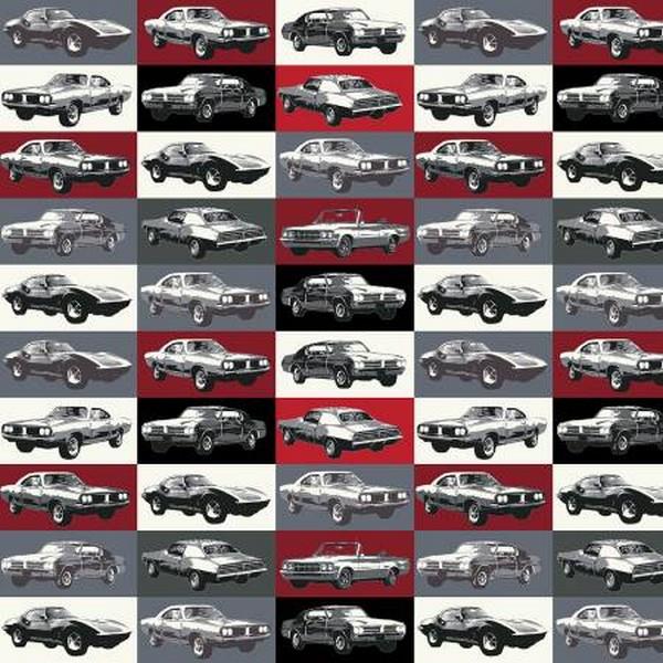 American Muscle Red Classic Car Gridlock by Rosemarie Lavin for Windham Fabrics available in Canada at The Quilt Store