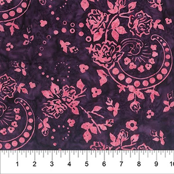 Rose Parade Pink Paisley Floral on Purple by Pat Fryer of Villa Rosa Designs for Banyan Batiks available in Canada at The Quilt Store