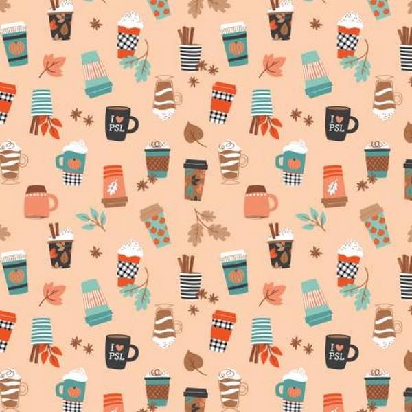 I Heart PSL Peach Coffee Cups by Elizabeth Silver for Camelot Fabrics available in Canada at The Quilt Store
