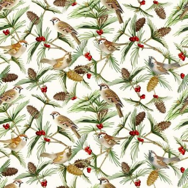 Holiday Retreat Birds on Branches by Timeless Treasures available in Canada at The Quilt Store