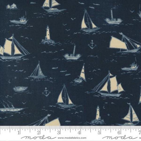 To the Sea Boats Dark Ocean by Janet Clare for Moda available in Canada at The Quilt Store