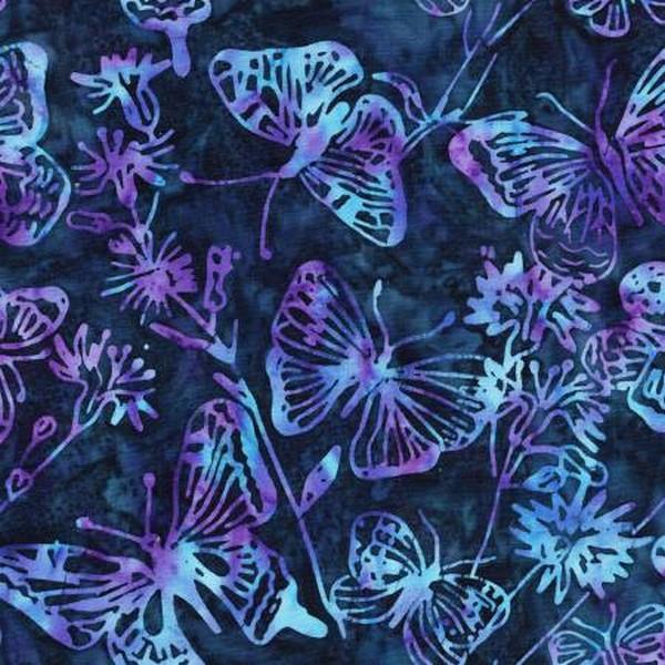 Don't Bug Me Blue Butterflies Batik by Anthology Fabrics available in Canada at The Quilt Store