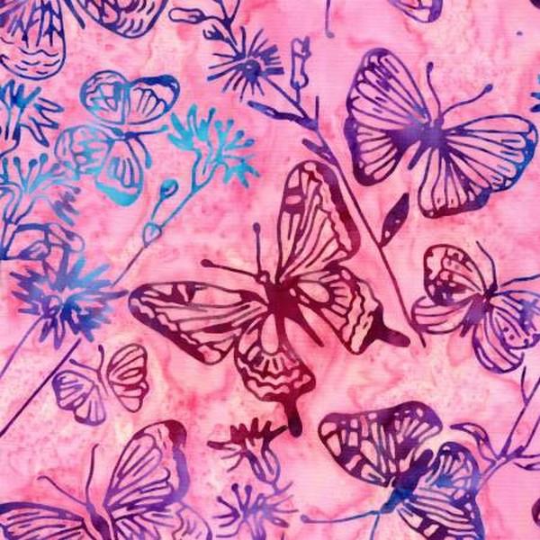 Don't Bug Me Pink Butterflies Batik by Anthology Fabrics available in Canada at The Quilt Store