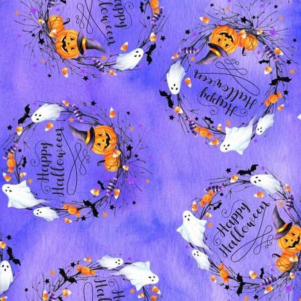 Boo Purple Wreaths by Hoffman International Fabrics available in Canada at The Quilt Store