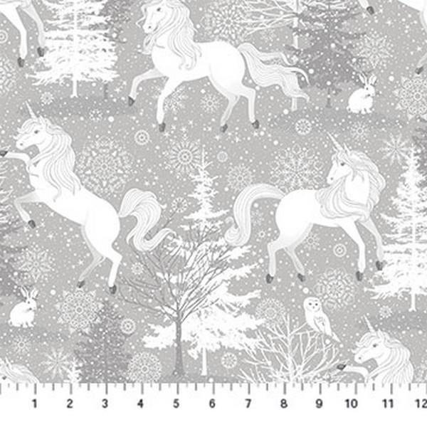 Enchanted Gray Glitter Unicorn by Sandra Will for Northcott available in Canada at The Quilt Store