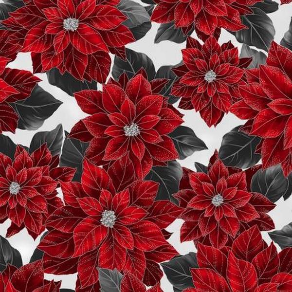 Holiday Wishes Poinsettia Ice with Silver by Hoffman International Fabrics available in Canada at The Quilt Store