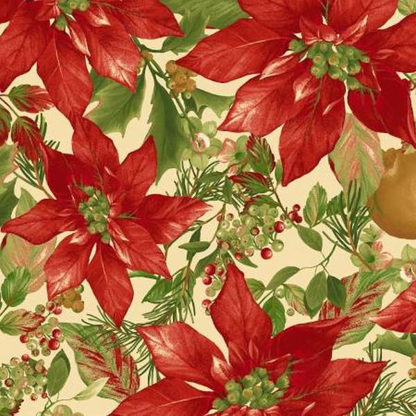 Holiday Foliage Poinsettia on Cream by Laura Berringer for Marcus Fabrics available in Canada at The Quilt Store
