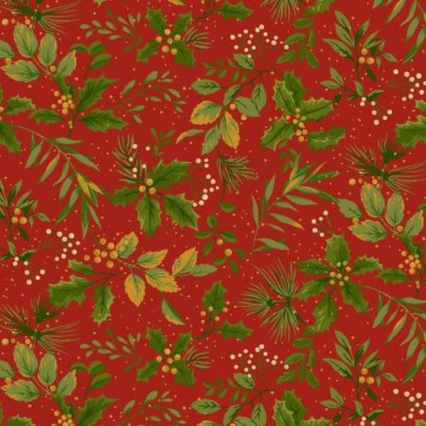 Holiday Foliage Holly & Leaves Red by Laura Berringer for Marcus Fabrics available in Canada at The Quilt Store