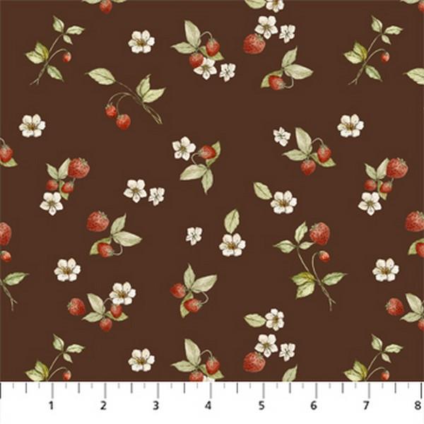 Heavenly Hedgerow Strawberries Chocolate by Jane Carkill for Figo available in Canada at The Quilt Store