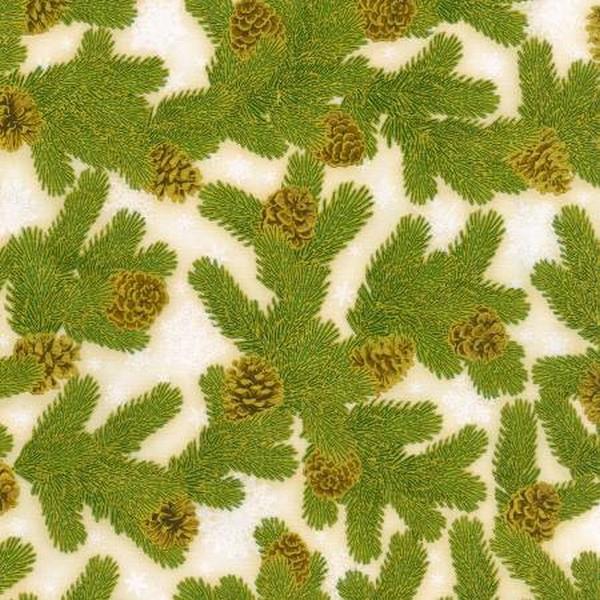 Holiday Flourish 15 Green & Gold Branches by Robert Kaufman available in Canada at The Quilt Store