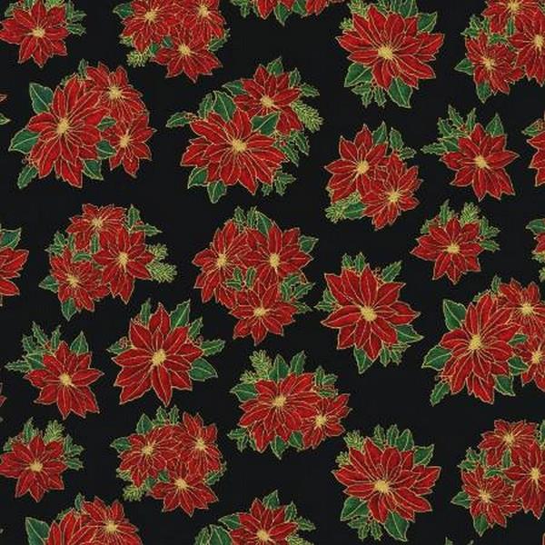 Holiday Charms Black Poinsettia by Robert Kaufman available in Canada at The Quilt Store