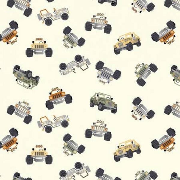 Safari Adventure Jeeps for Benartex available in Canada at The Quilt Store
