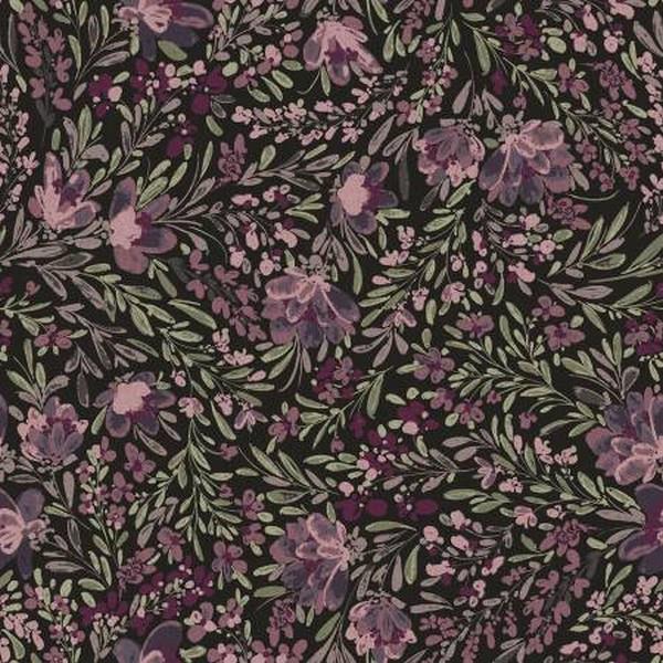 Butteflies in the Garden Imperial Purple Flowers Linen by RJR Fabrics available in Canada at The Quilt Store