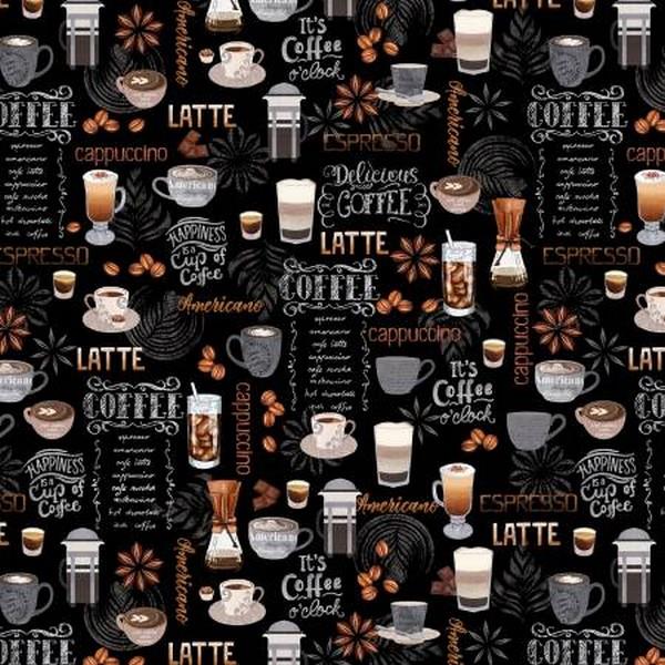 Perk Me Up Black Coffee Motifs available in Canada at The Quilt Store