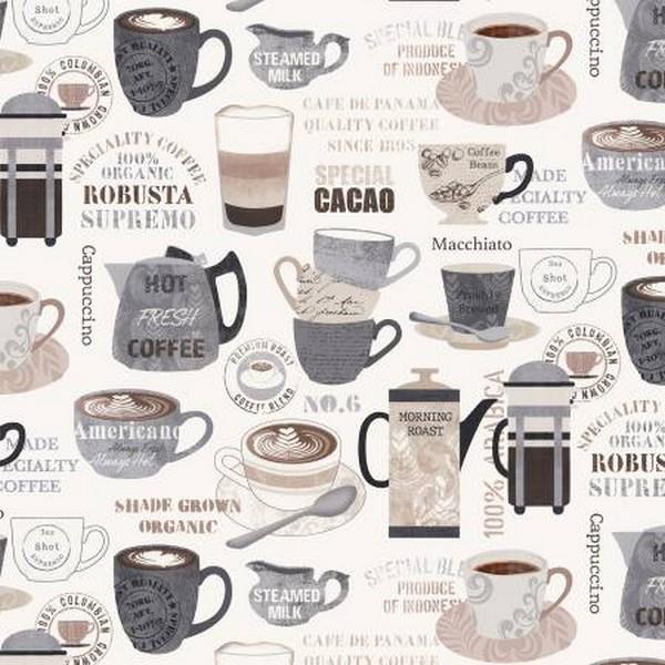 Perk Me Up Cream Coffee Motifs available in Canada at The Quilt Store