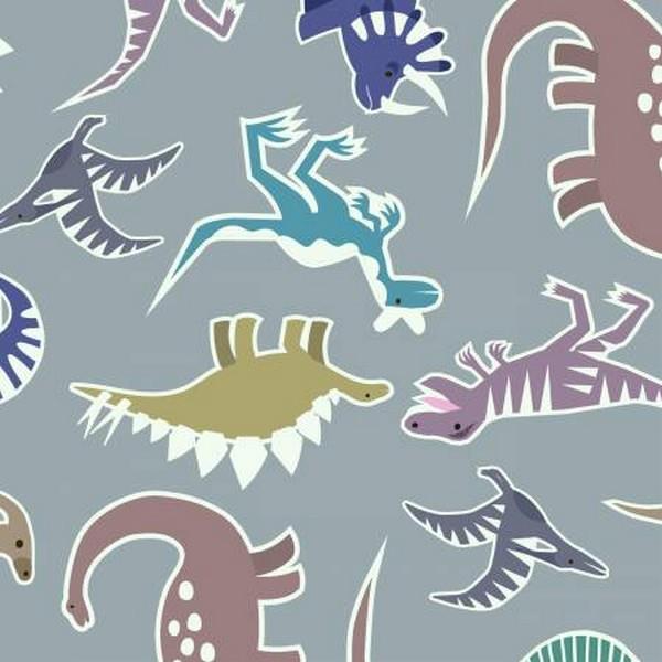 Dino Glow on Warm Grey by Lewis & Irene available in Canada at The Quilt Store