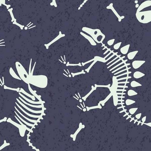 Dino Glow Indigo Dinosaur Skeletons by Lewis & Irene available in Canada at The Quilt Store