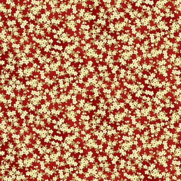 Kyoto Red Cherry Blossoms with Gold by Timeless Treasures available in Canada at The Quilt Store