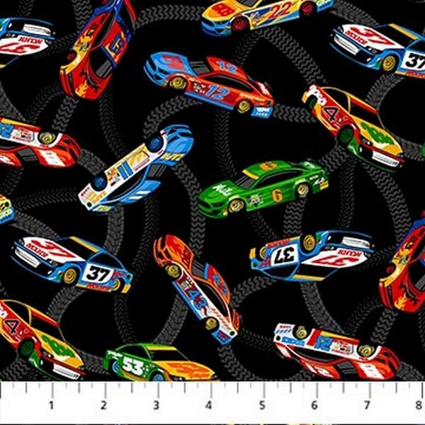 Turbo Speed Small Cars Black by Fernanda Motta for Northcott available in Canada at The Quilt Store