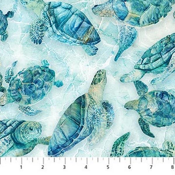 Turtle Bay Turquoise Turtles by Deborah Edwards and Melanie Sharma for Northcott available in Canada at The Quilt Store
