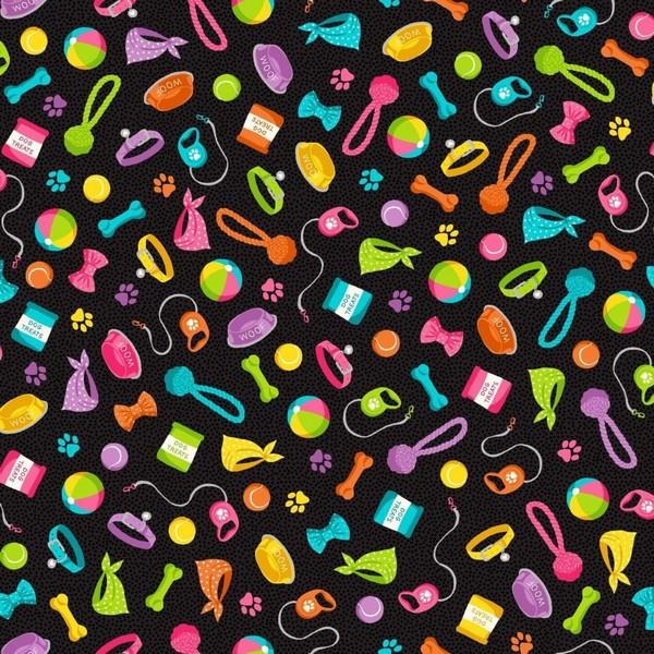 Furry Friends Scatter Black by Makower UK available in Canada at The Quilt Store
