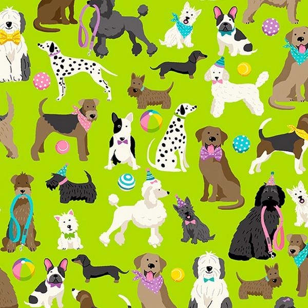 Furry Friends Green Dogs by Makower UK available in Canada at The Quilt Store