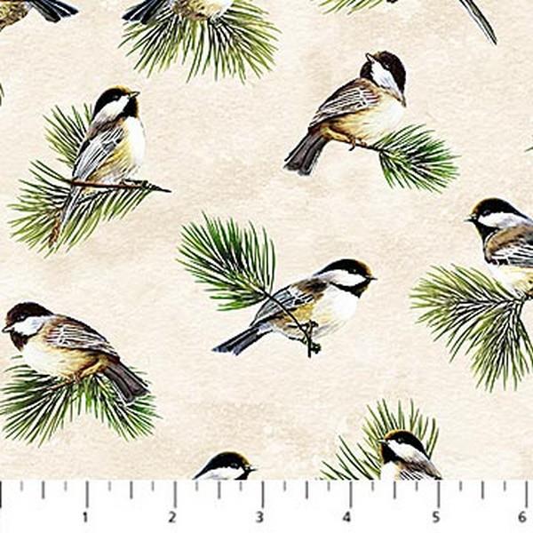 Cabin View Chickadees by Rick Kelley for Northcott available in Canada at The Quilt Store