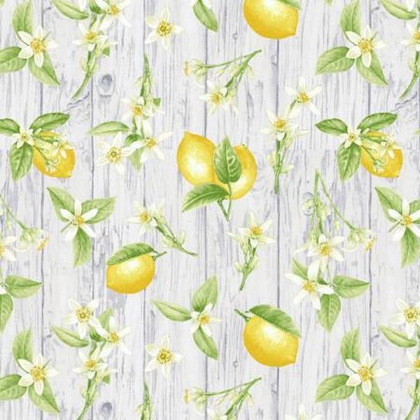 Lemon Floral on Grey Wood by Jamne Shasky for Henry Glass & Co. available in Canada at The Quilt Store