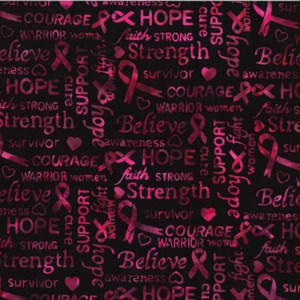 Stonger Together Black Cherry Words Batik by Hoffman International Fabrics available in Canada at The Quilt Store