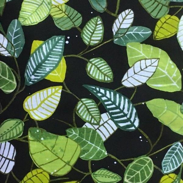 Fantasy Garden Black/ Green/ Leaves available in Canada at The Quilt Store